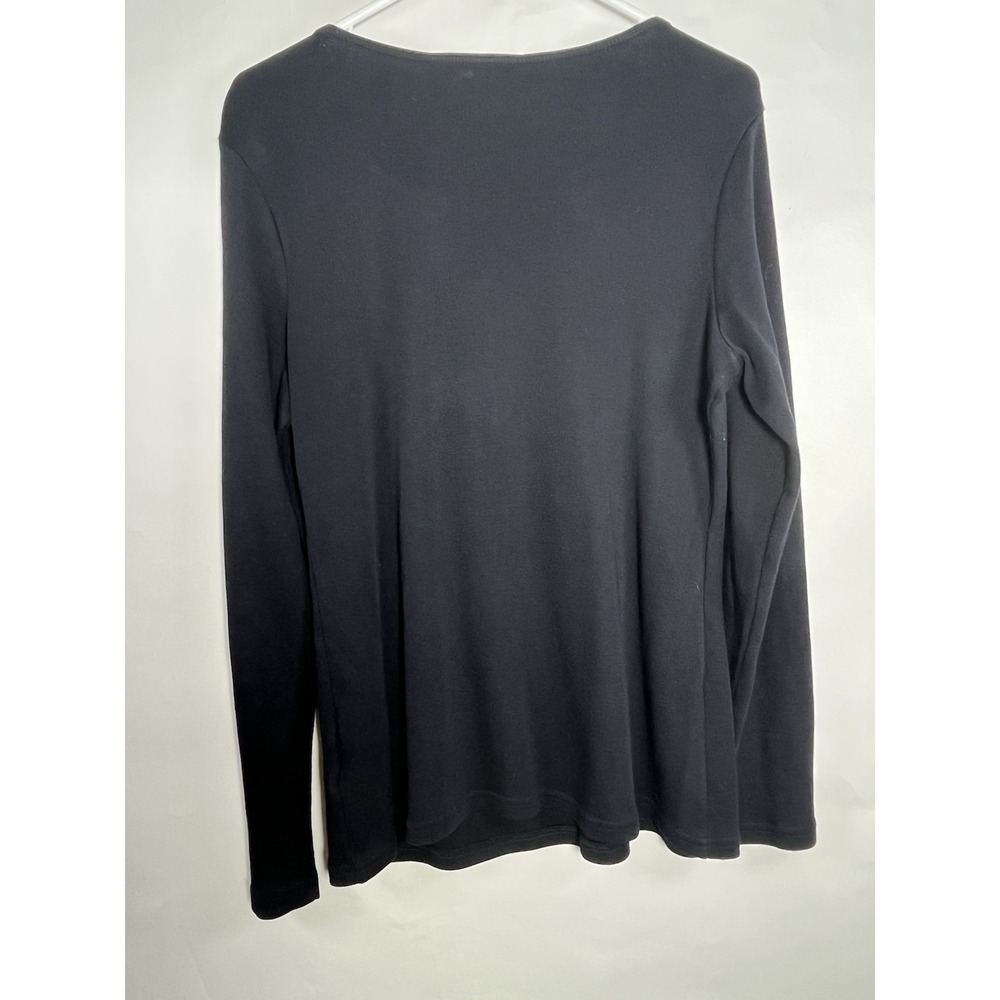 Karen Scott Women Long Sleeve Essentials Pullover Blouse Blk 100% Cotton, Size M - Picture 8 of 8